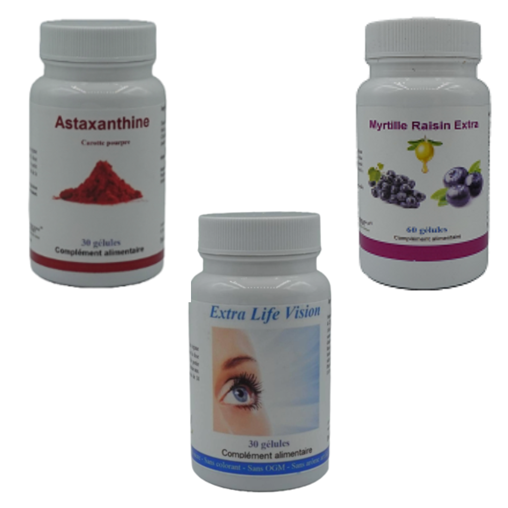 Lot 1 Extra Life Vision, 1 Myrtille Raisin Extra, 1 Astaxanthine